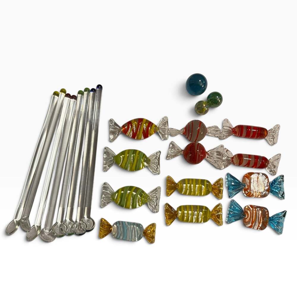 23 Pc Murano Style Art Glass Candy Swizzle Sticks Cocktail Stirrers Decor Lot